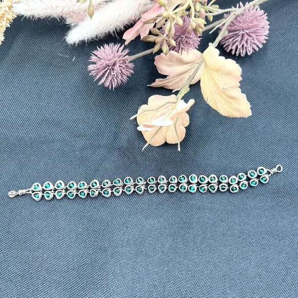 Vintage Handmade Captive beads Silver Tone Natural Emerald Stones Bracelet - Picture 3 of 4